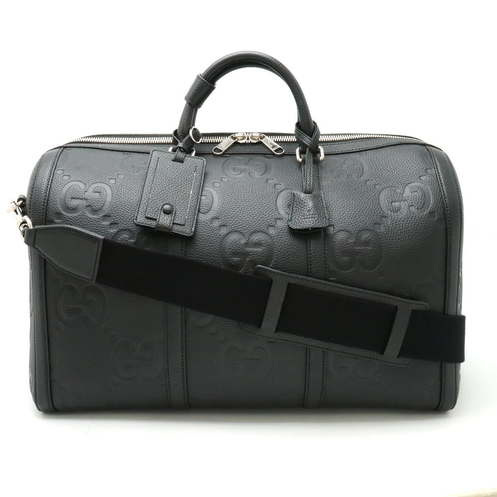GUCCI Jumbo GG Duffle Bag Boston Travel Shoulder Leather Black